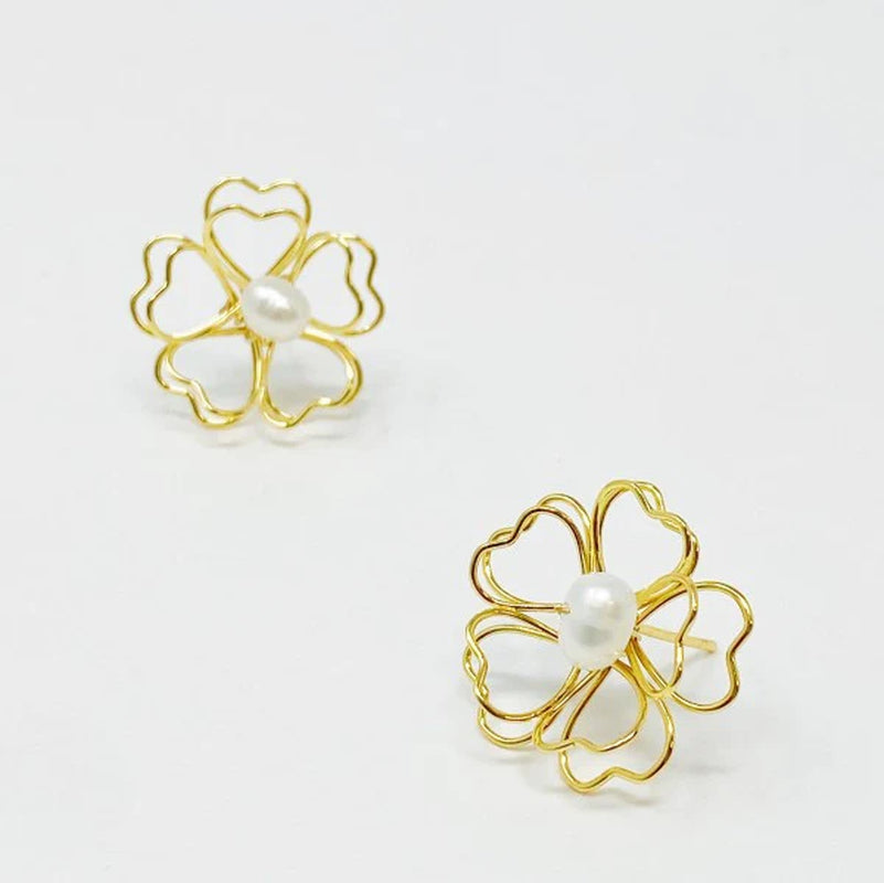 Heart Petals with Freshwater Pearl Earrings