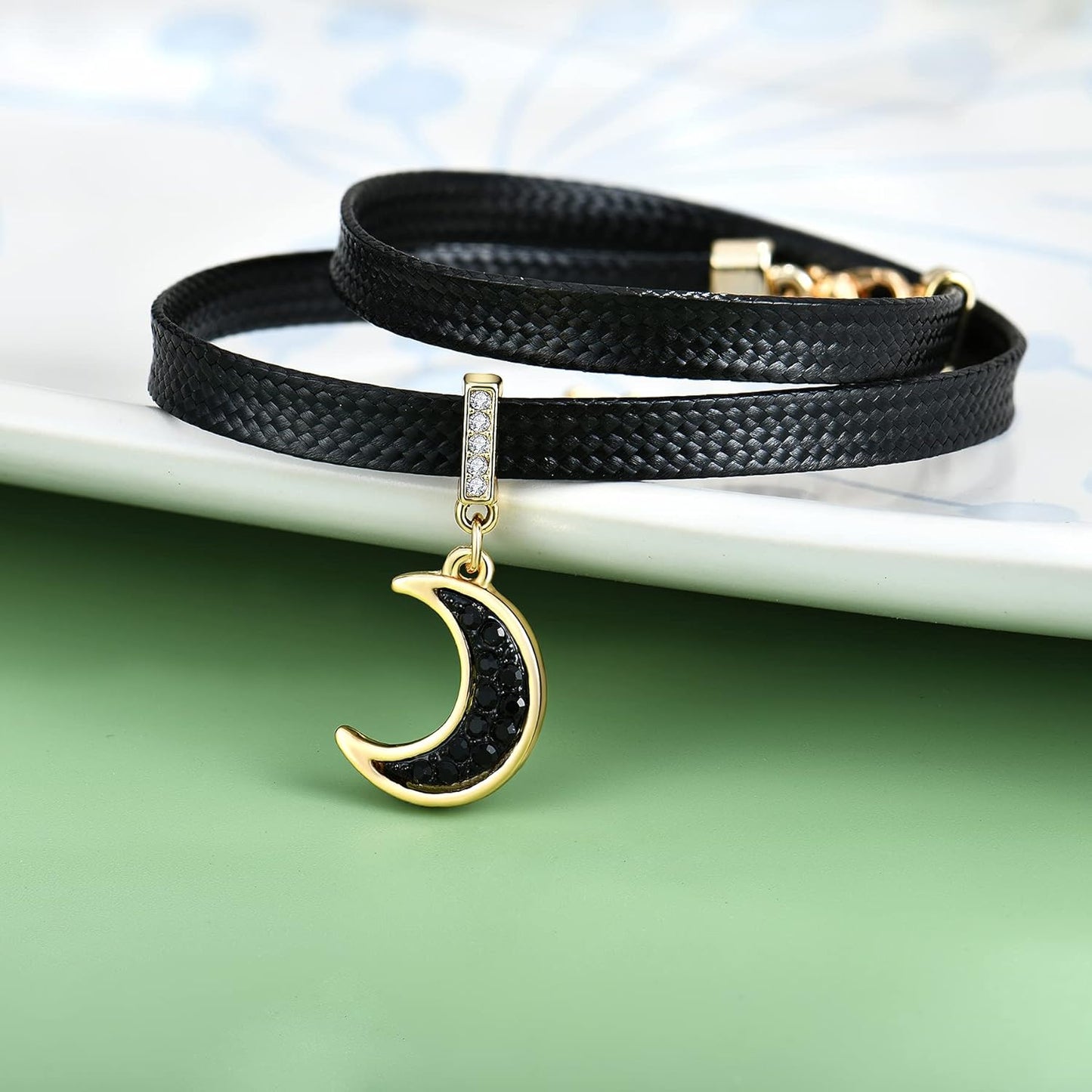 Black Leather Choker Necklace for Women