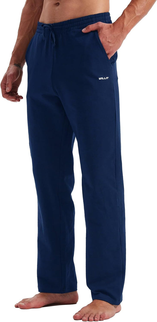 Men'S Cotton Yoga Sweatpants Athletic Pants Open Bottom Exercise Lounge Pants Loose Male Sweat Pants with Pockets