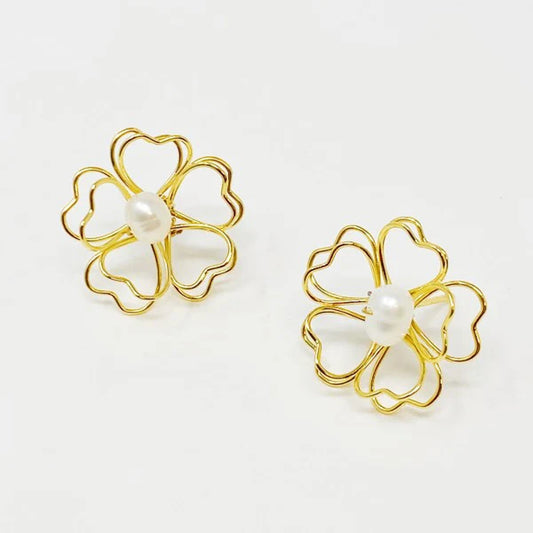 Heart Petals with Freshwater Pearl Earrings